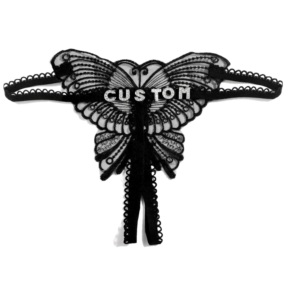 Personalized Butterfly Name Thong Set - Sexy Transparent G-String Lingerie for Women