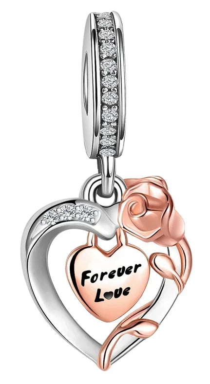 Sparkling Birthstone Heart Charm 925 Sterling Silver Pendant Bead for Mom DIY Jewelry Gift