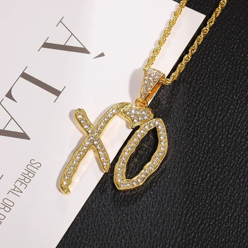 Cubic Zirconia Hip Hop XO Pendant Necklace for Men and Women
