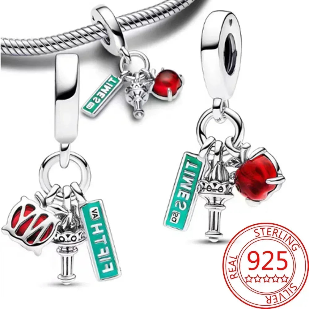 925 Sterling Silver Heart Blooming Rose Full Diamond Zircon Charms Pendant Beads for Bracelets and Necklaces