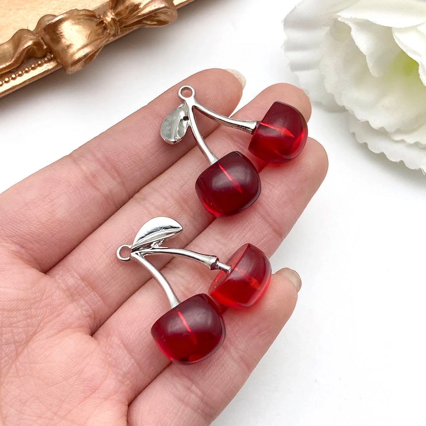 3D Resin Cherry Charm Set for Jewelry Making - Cute and Romantic Craft Accessories
