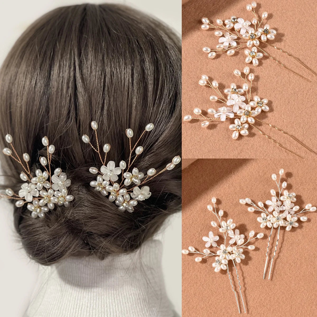 Elegant Pearl Flower Wedding Hairpin Comb Set for Brides