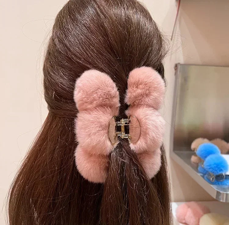 Korean Fashion Furry Hair Claw Clips For Women Set