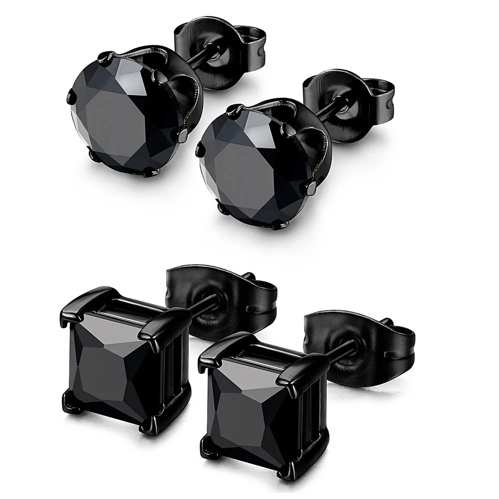 Hypoallergenic 316L Stainless Steel Square Round CZ Stud Earrings Set for Sensitive Ears Unisex 3-8MM