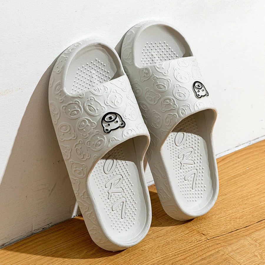 Men's Slippers Summer Cartoon Bear Indoor Soft Thick Sole Anti Slip Women Exquisite Slides