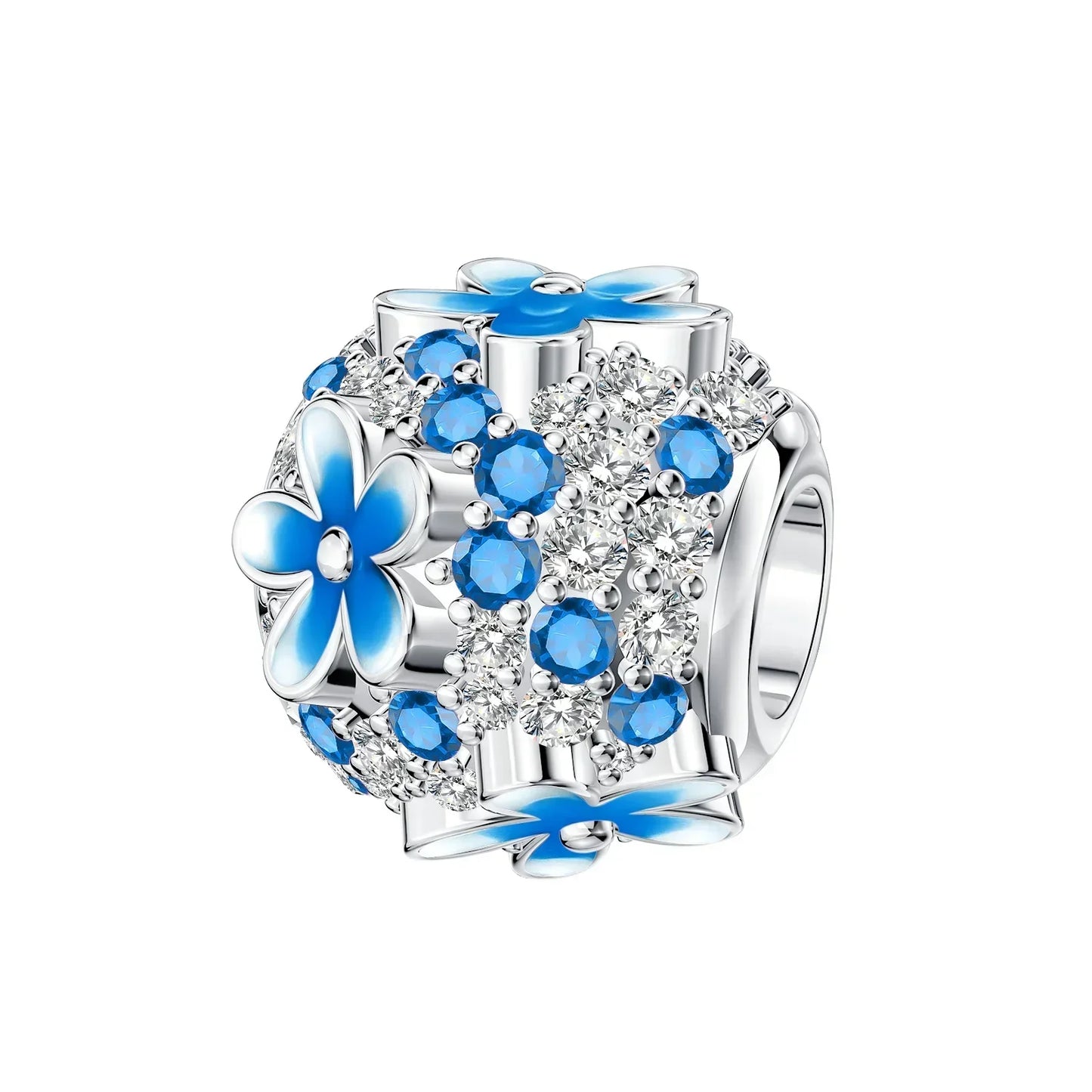 925 Sterling Silver Heart Blooming Rose Full Diamond Zircon Charms Pendant Beads for Bracelets and Necklaces