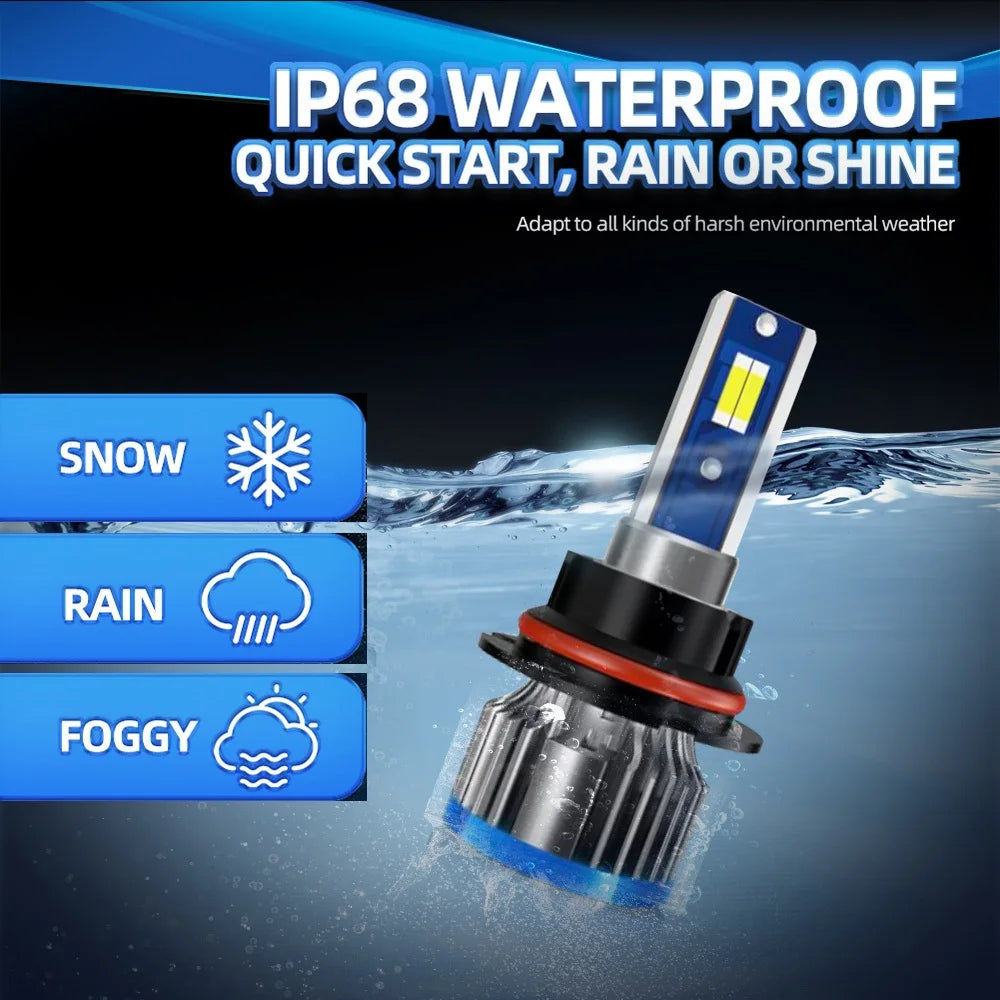High-Performance 9007 LED Car Headlight Bulbs with CSP Chips 150W 25000LM 6000K Cold White for Hi/Lo Beams and Fog Lamps