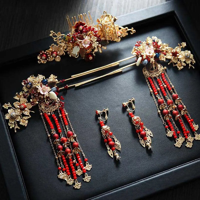 Elegant Women's Hanfu Hair Combs Set for Traditional Chinese Weddings - Bridal Headdress and Jewelry Pins