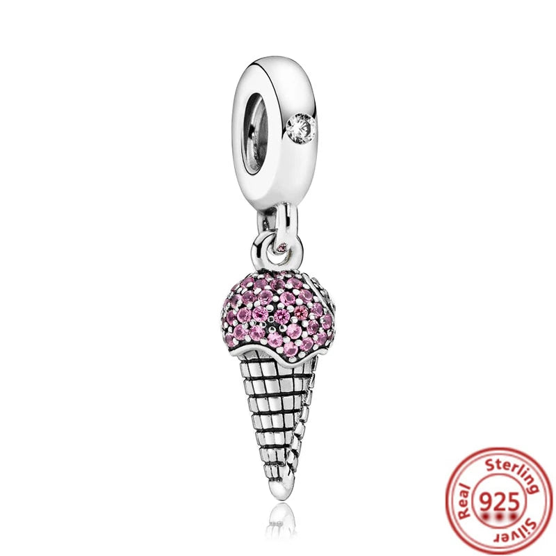925 Silver Fruit Ice Cream Coffee Cup Beads For Bracelet