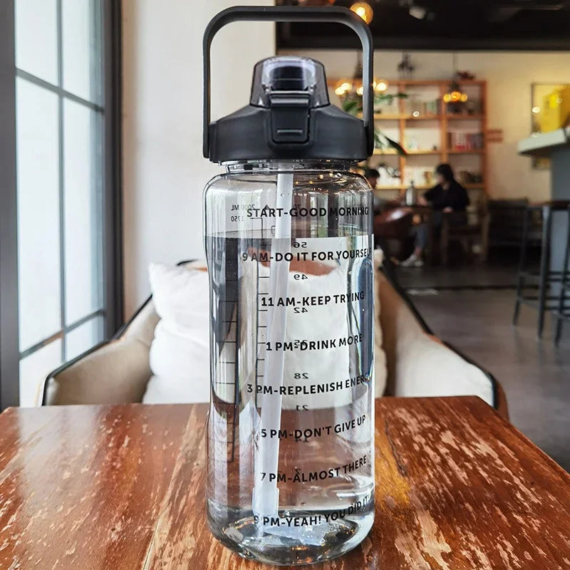 2 Liter Large Portable Water Bottle With Straw For Fitness