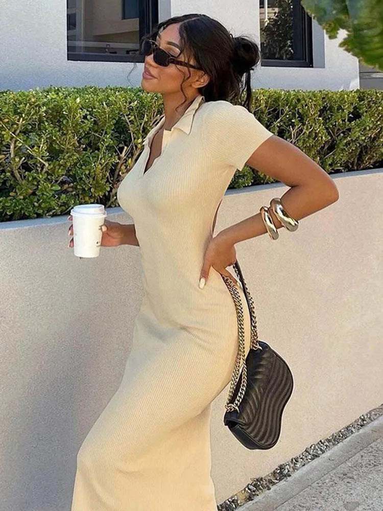 Knitted Bodycon Maxi Dress Backless Women Summer Streetwear