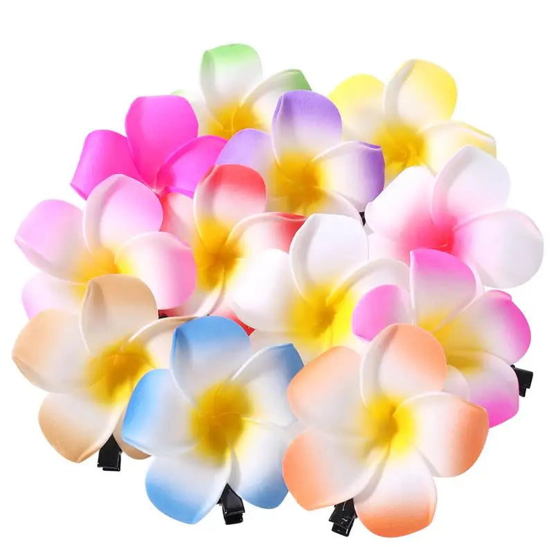 Tropical Plumeria Flower Hair Clips Set for Girls Beach Party Wedding Decor
