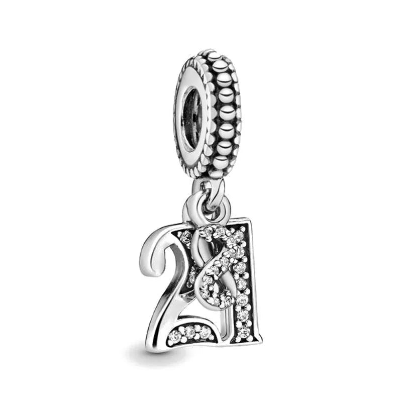 European 925 Sterling Silver Birthday Celebration Pendant Charm Bead for Women Bracelet and Necklace