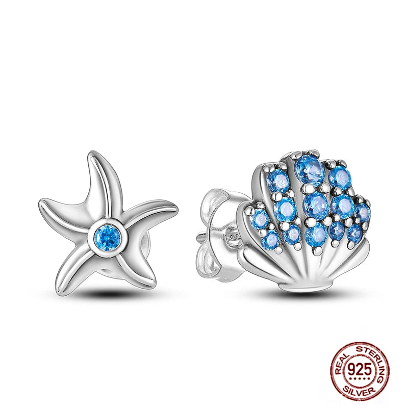 Blue Zircon 925 Sterling Silver Hoop Earrings Star Moon Butterfly Jewelry LTE014