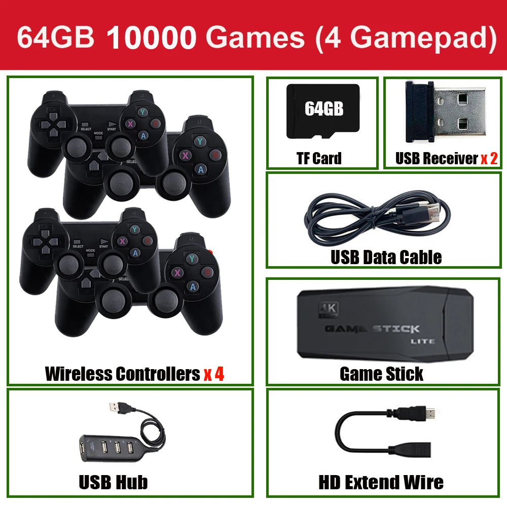 BOYHOM M8 4K Retro Game Stick With Dual 2.4G Wireless Controllers 20000 Built In Games 64GB TV Console Gift For Boys