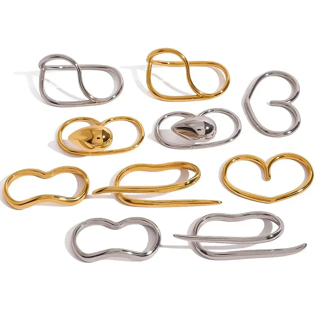 Youthway Minimalist Geometric Double Finger Ring Set 18K Gold Plated