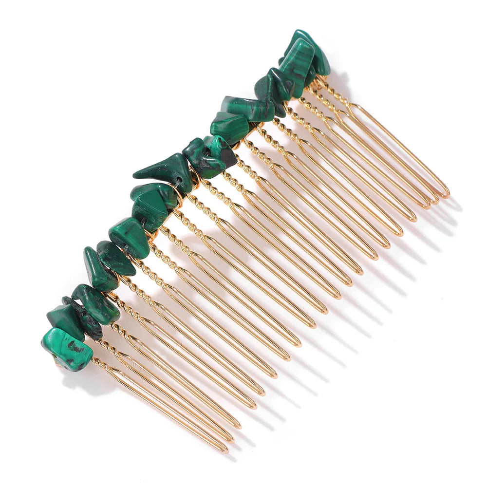 Crystal Bliss Hair Combs - Healing Quartz Stone Hair Accessories for Weddings & Special Occasions Malachite