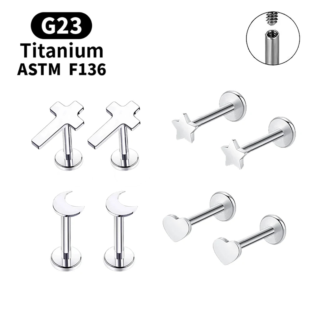 Elegant G23 Titanium Stud Earrings for Women - Classic Moon Design