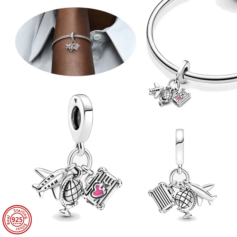 925 Sterling Silver Travel-Themed Charm Beads for Bracelets Y618
