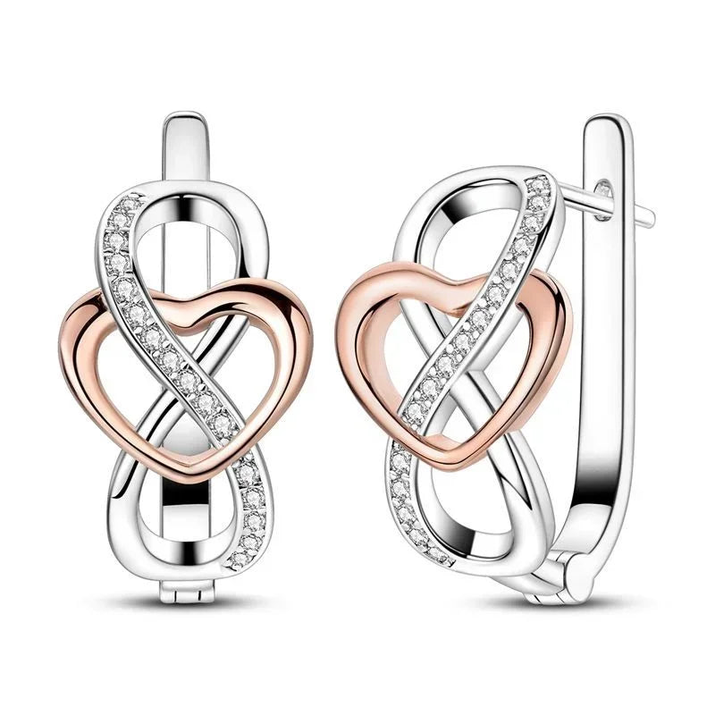 Luxury Colorful 925 Sterling Silver Hoop Earrings with Zircon Heart and Apple Pendants Birthday Gift for Women