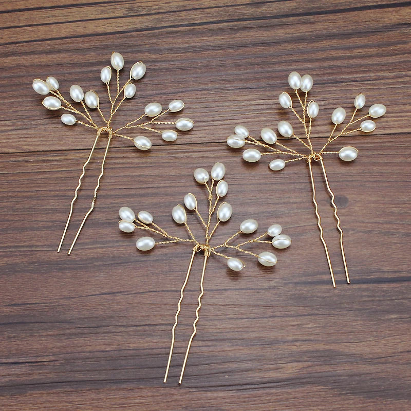 Handcrafted Silver Gold Pearl Vine Hairpin for Brides and Weddings