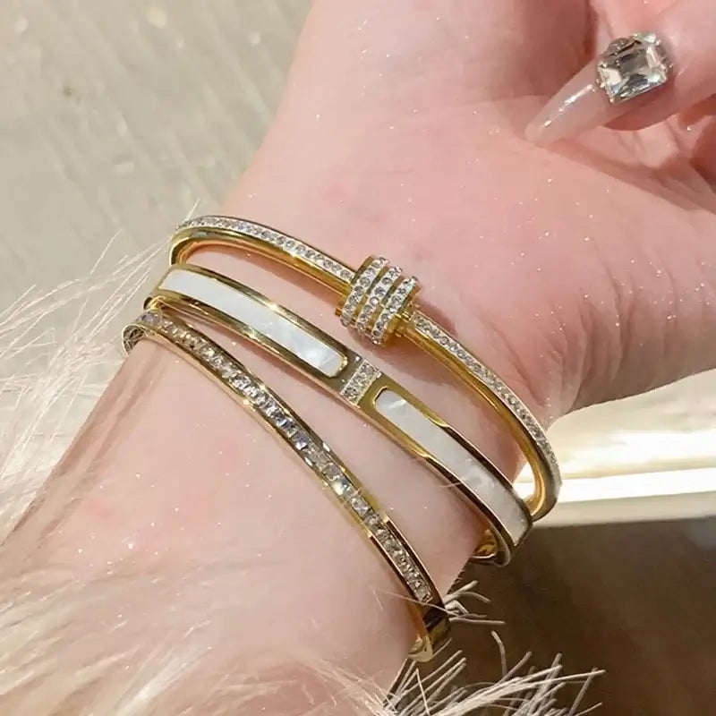 Titanium Steel Gold Silver Color Bangles for Women and Girls