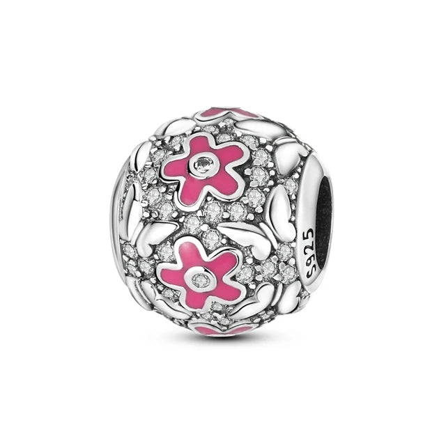 925 Sterling Silver Charm Beads for Women Bracelet - Four-Leaf Clover and Sunflower Design B1700