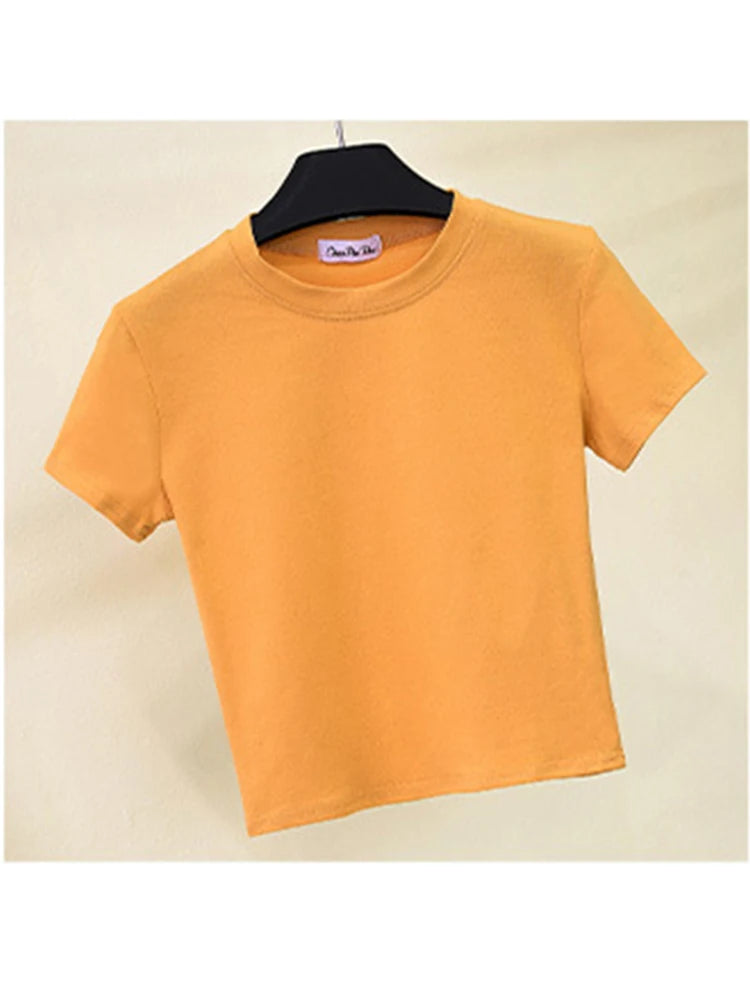 Cotton Crop Top Women O Neck Short Sleeve Slim Fit Soft