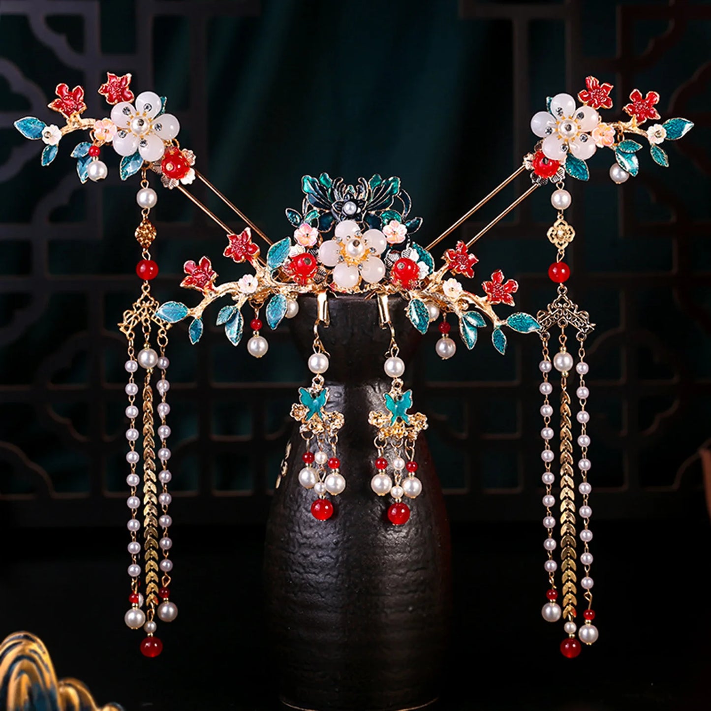 Elegant Women's Hanfu Hair Combs Set for Traditional Chinese Weddings - Bridal Headdress and Jewelry Pins