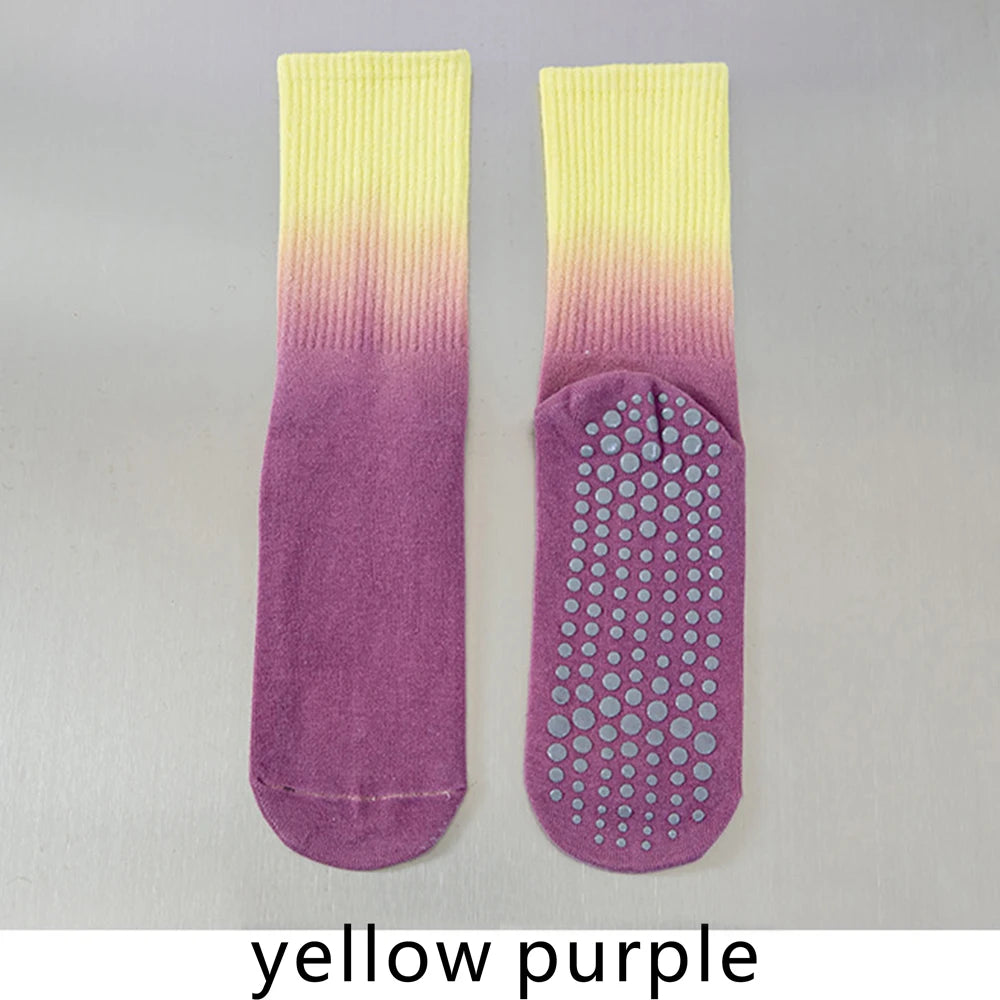 Colorful Women Cotton Mid Tube Non Slip Yoga Pilates Socks