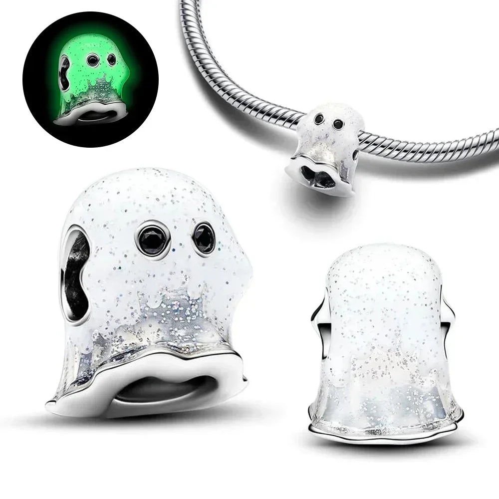 925 Sterling Silver Halloween Charms Set Pumpkin Skull Witch Ghost Beads for Bracelet Necklace Jewelry