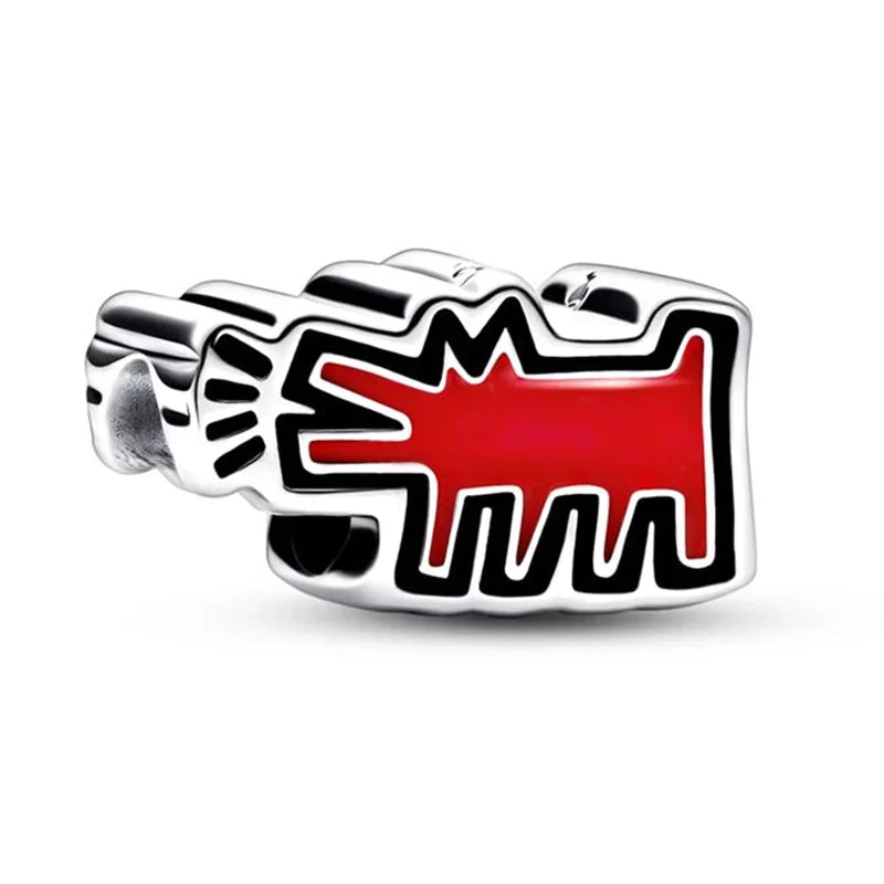 925 Sterling Silver Red Love Bunny Dog Skull Ladybug Flower Zircon Beads Charms for DIY Women Bracelet Necklace Gift