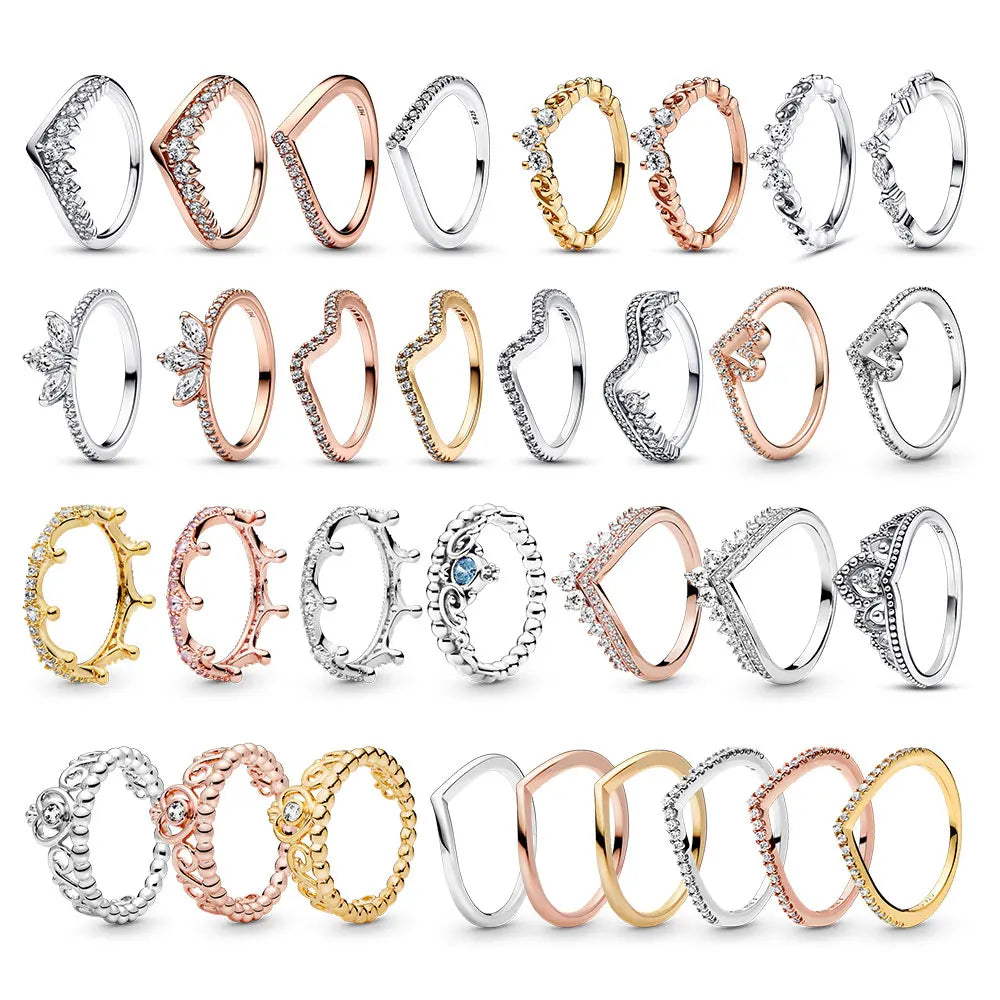Crown 925 Sterling Silver Stackable Ring with Shiny Rose Gold Zircon for Women Elegant Fashion Jewelry and Wedding Gifts PAR323