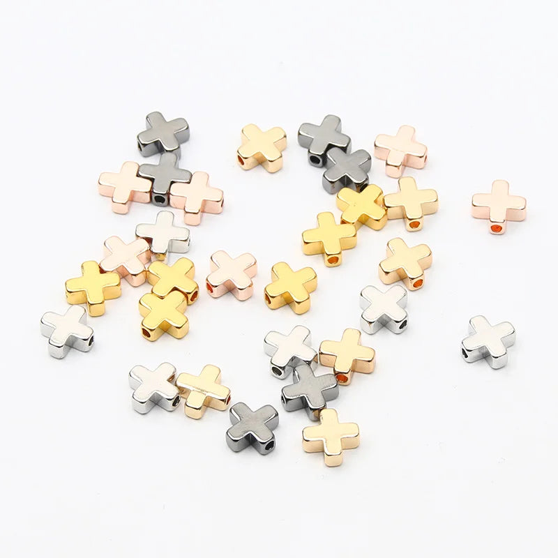 Gold Color Copper Cross Beads Set for DIY Jewelry Making and Accessories