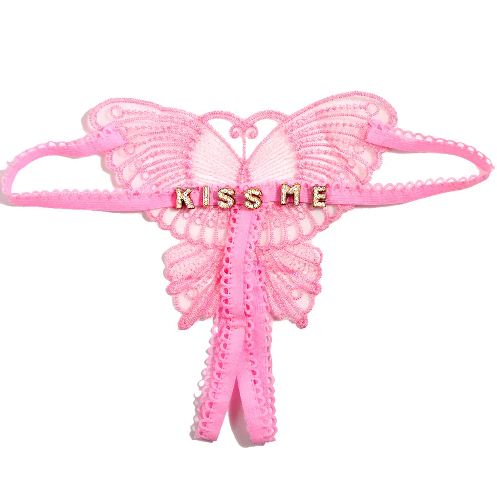 Personalized Butterfly Name Thong Set - Sexy Transparent G-String Lingerie for Women