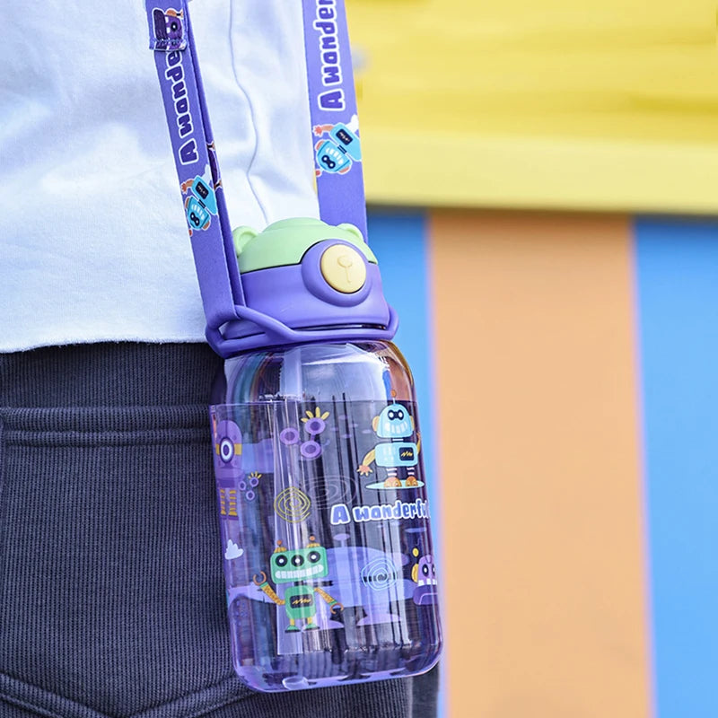 Kids Water Bottle With Straw And Handle Portable Reusable
