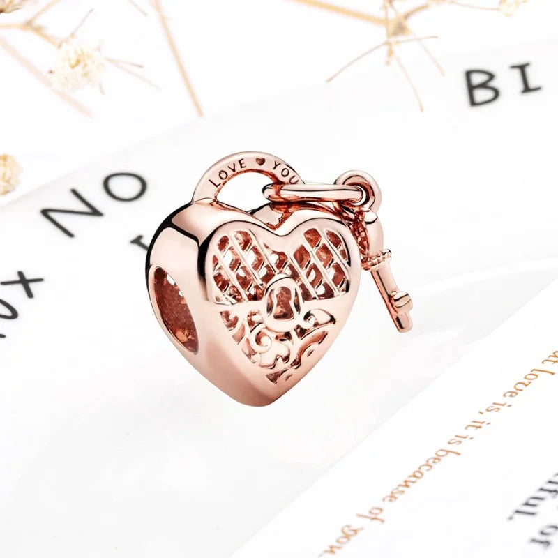Rose Gold Winged Angel Heart Charm Bead Pink Daisy Spacer