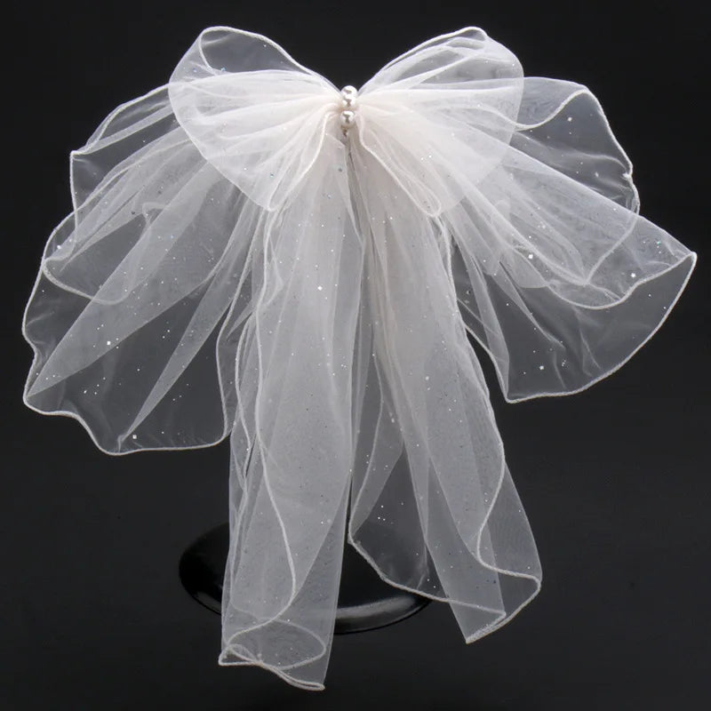 Elegant Pearl Mesh Bow Hair Clips for Women Bridal Wedding Accessories
