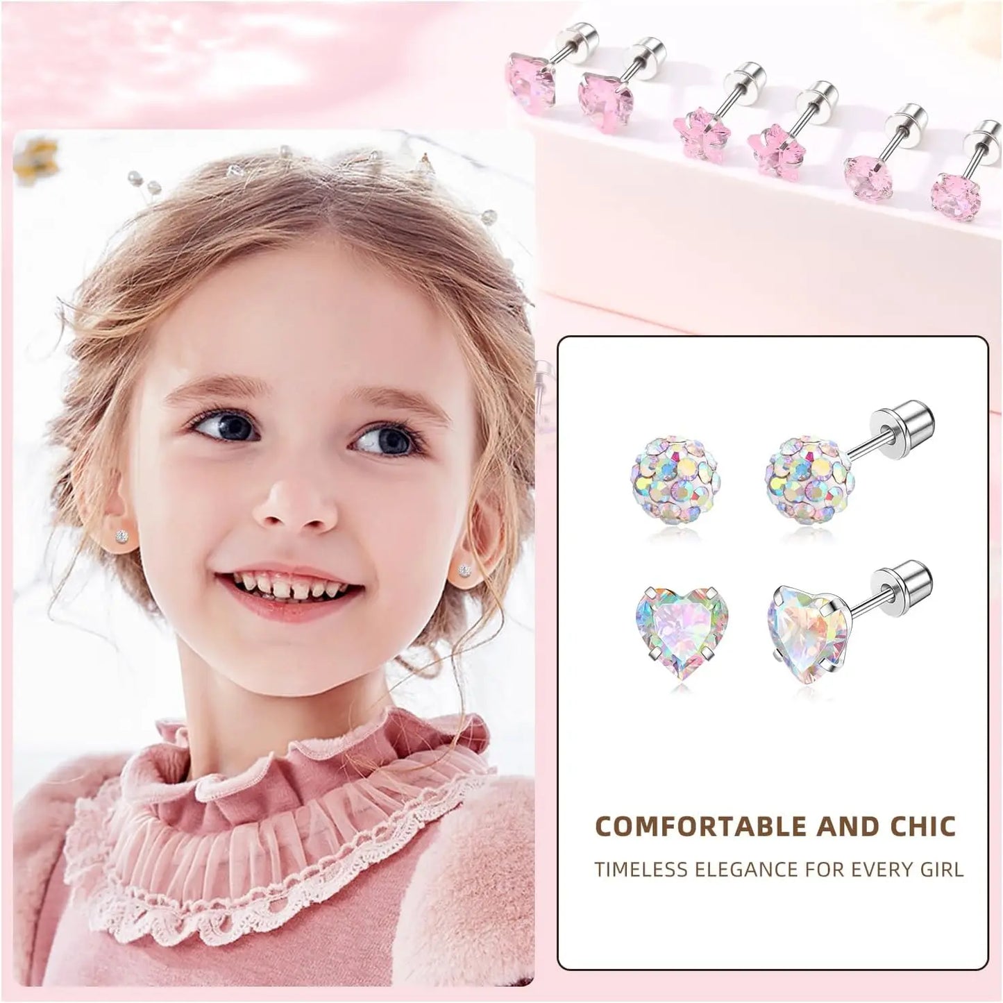 Hypoallergenic Stainless Steel Screw Back Earrings Set for Girls and Women - 12 Pairs for Sensitive Ears