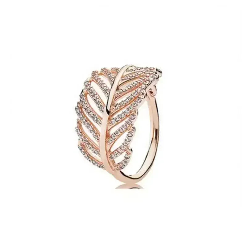Elegant 925 Sterling Silver Rose Gold Zircon Crown Ring for Women black 1
