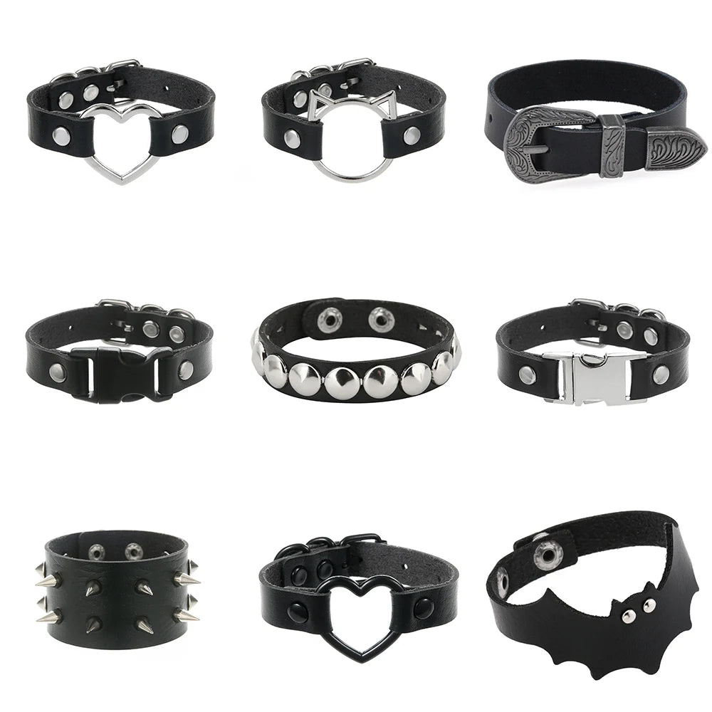 Gothic Punk Cat Heart Leather Bracelet For Women And Men