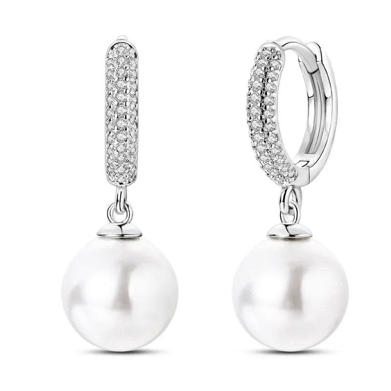 Luxury 925 Silver Pink Heart Pearl Butterfly Zircon Drop Earrings for Elegant Women