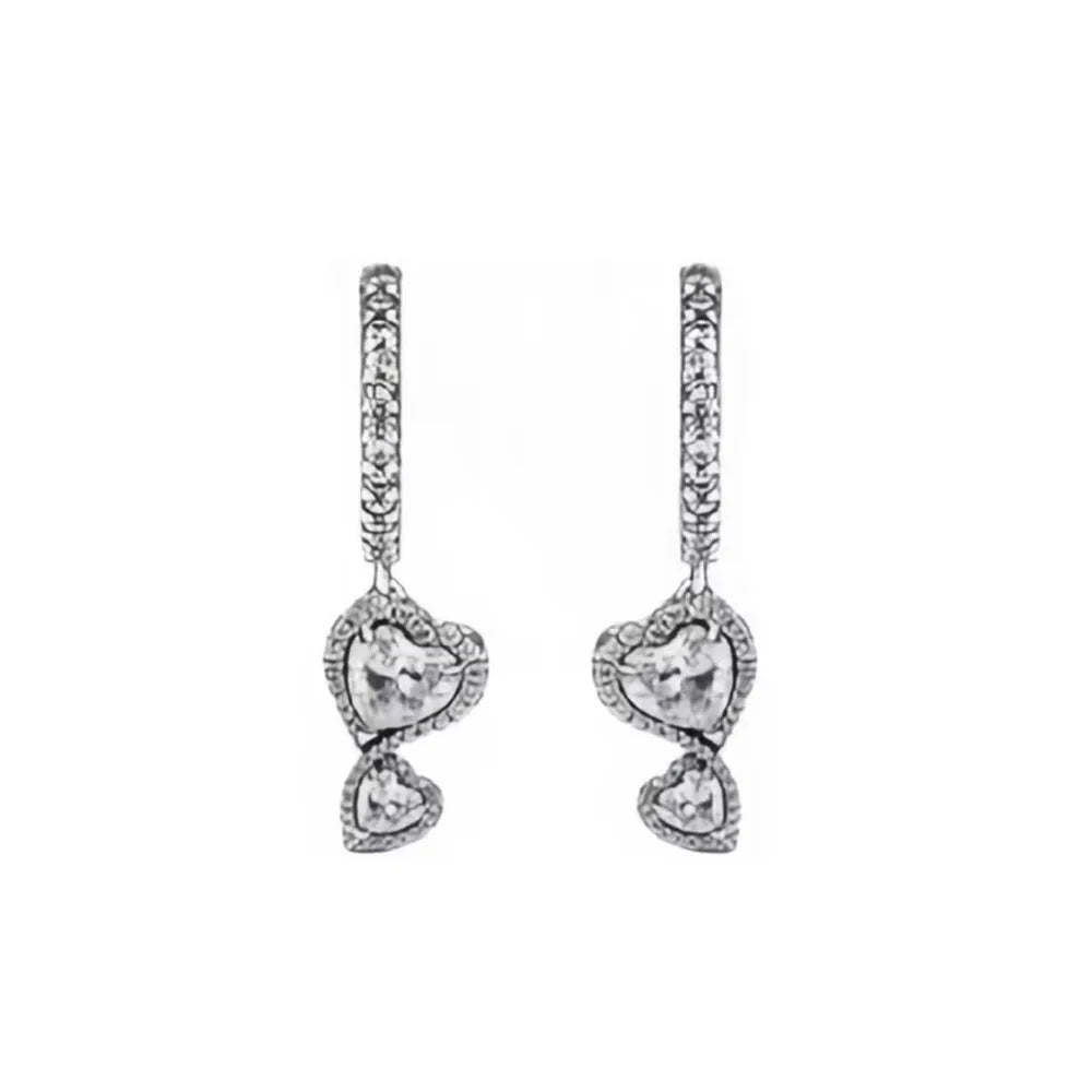 European 925 Silver Heart Shaped Earrings with Pink Red Green Zircon for Women Exquisite Holiday Jewelry Gifts