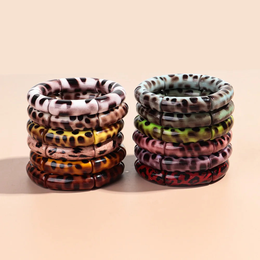Vintage Leopard Print Acrylic Bamboo Stretch Bracelet for Women Fashion Jewelry 2025