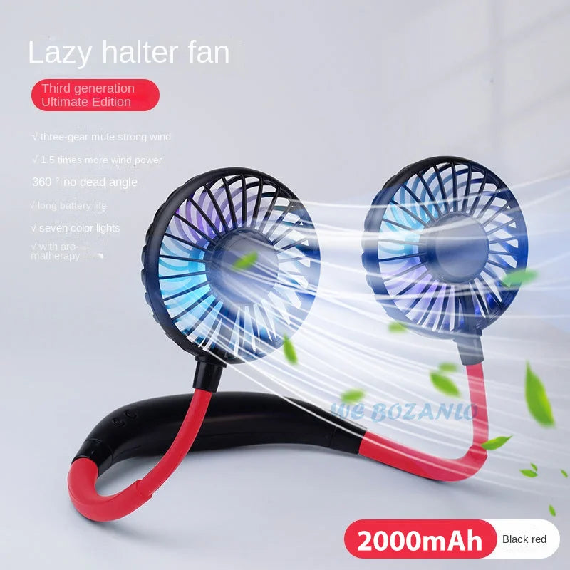 USB Portable Fan Cold Fan Hands Free Neck Fan 3-Speed Adjustable Mini Sports Fan Home Office