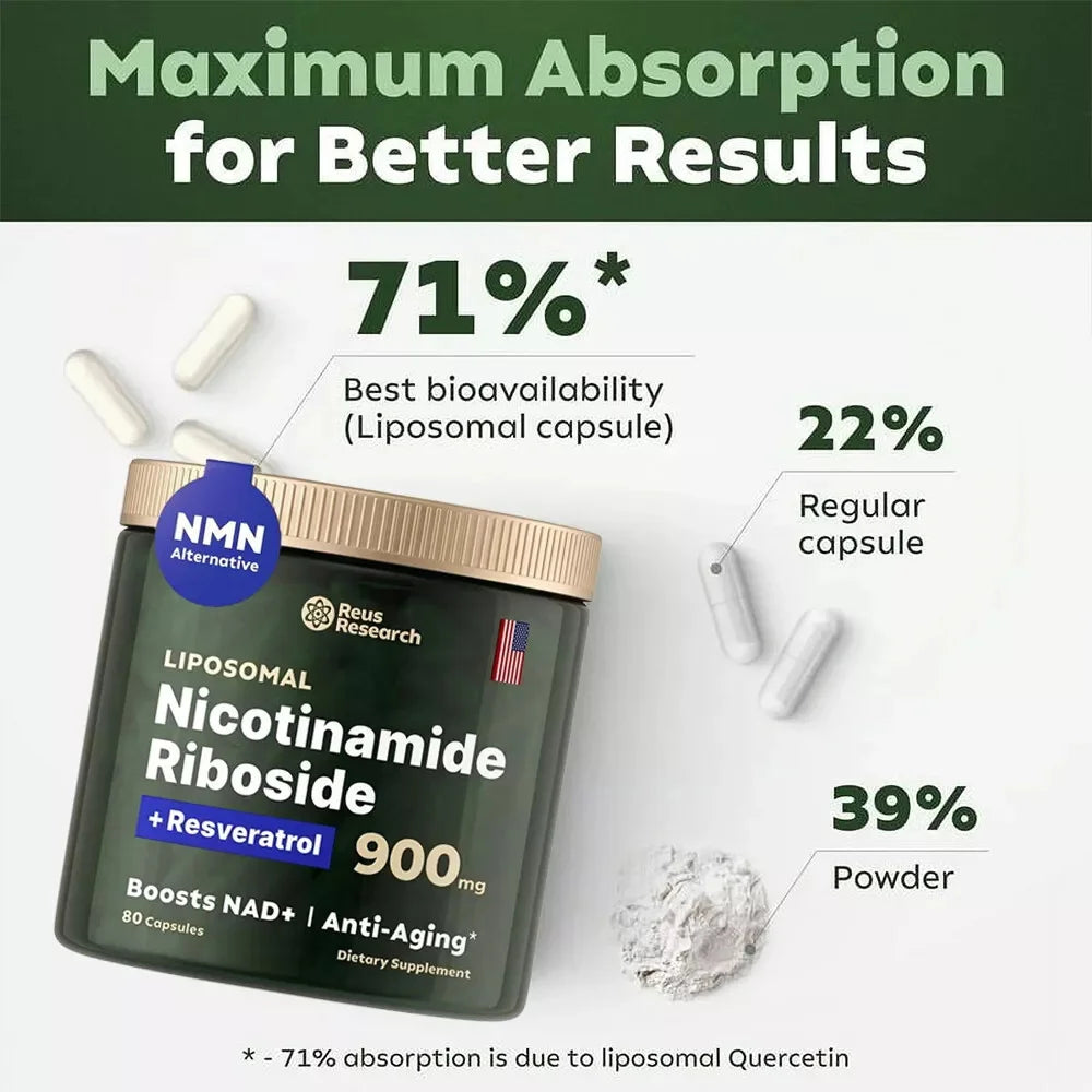 NAD Plus Anti-Aging Supplements for Enhanced Energy Focus and Cellular Health with Nicotinamide Riboside and Resveratrol