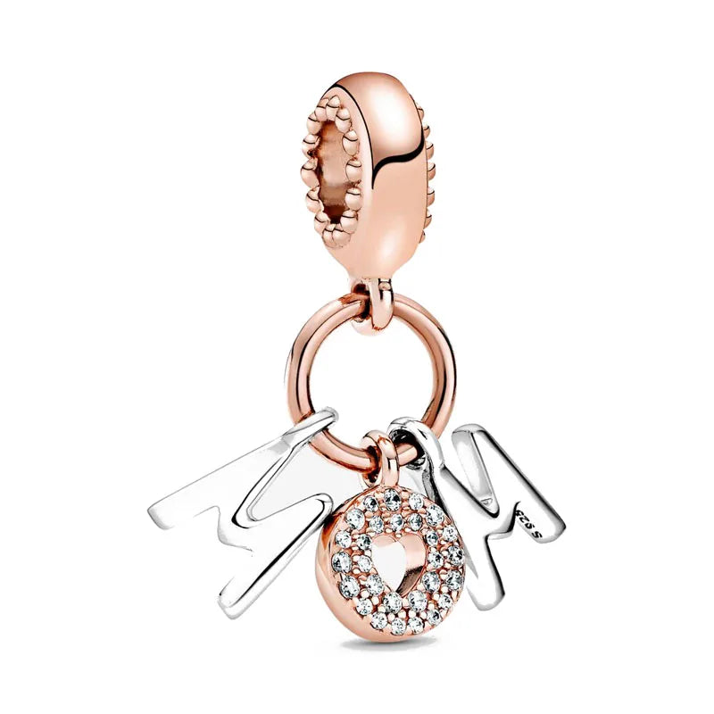 Rose Gold Padlock Heart Key Pendant Necklace for Women 925 Silver with Zircon Beads P316