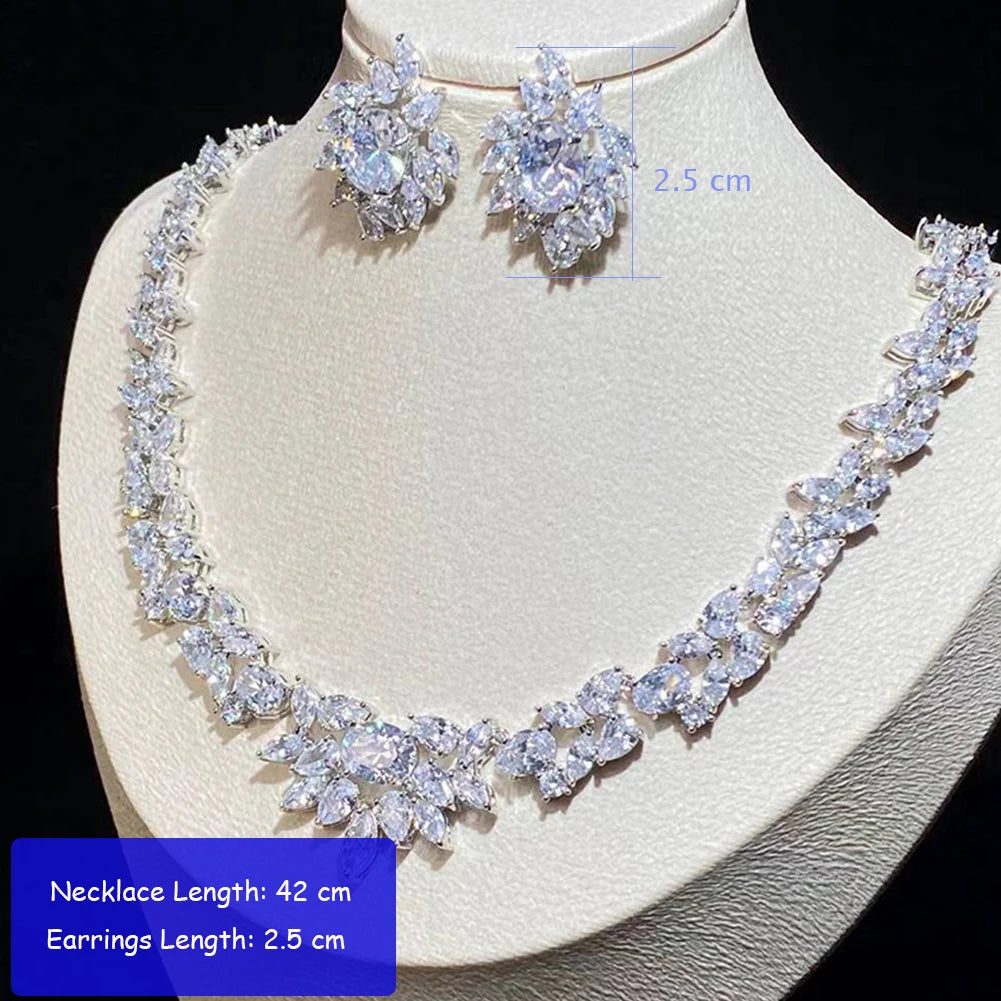 Luxury Bridal Jewelry Set With Water Drop Cubic Zirconia Necklace and Earrings