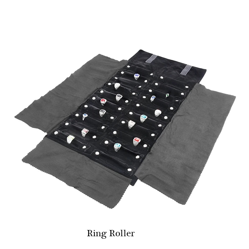 Elegant Velvet Travel Jewelry Organizer Roll For Necklaces Bracelets Rings