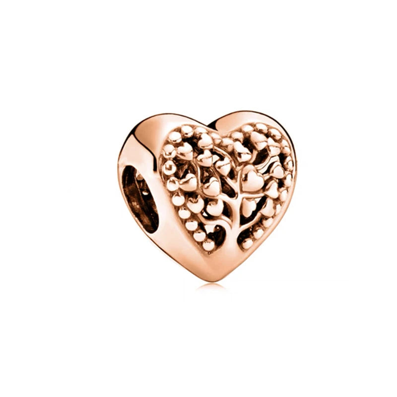 Sparkling Rose Gold Family Tree & Flower Charm Bead for European Silver Bracelet YY0323